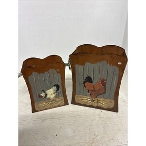 Two Tin Rooster And Hen Box With Handles Great Home Decor One 6X7X3.5 One 6X4.5